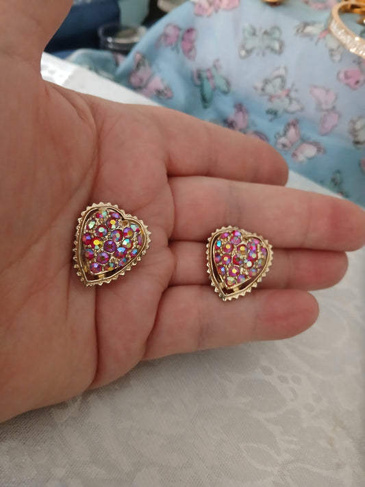 C# 2 Vintage Silvertone AB Red Red Rhinestone Clip ons